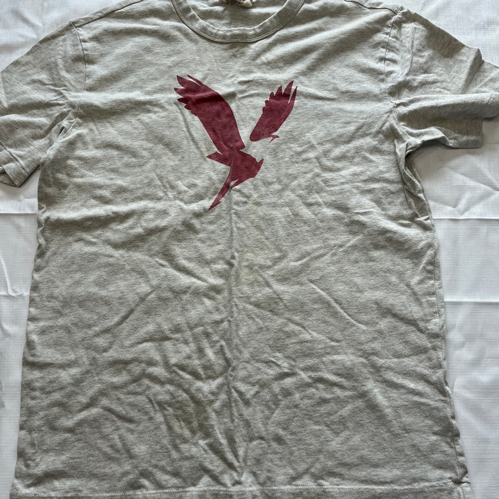 American Eagle Outfitters Gray Tee with Maroon Bird Size Small